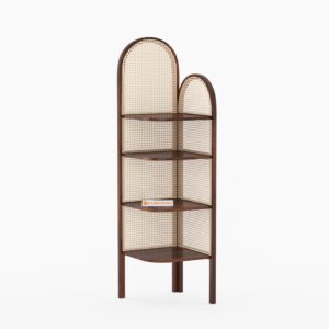 Willa Sheesham Wood and Cane 4 Tier Corner Book Shelf