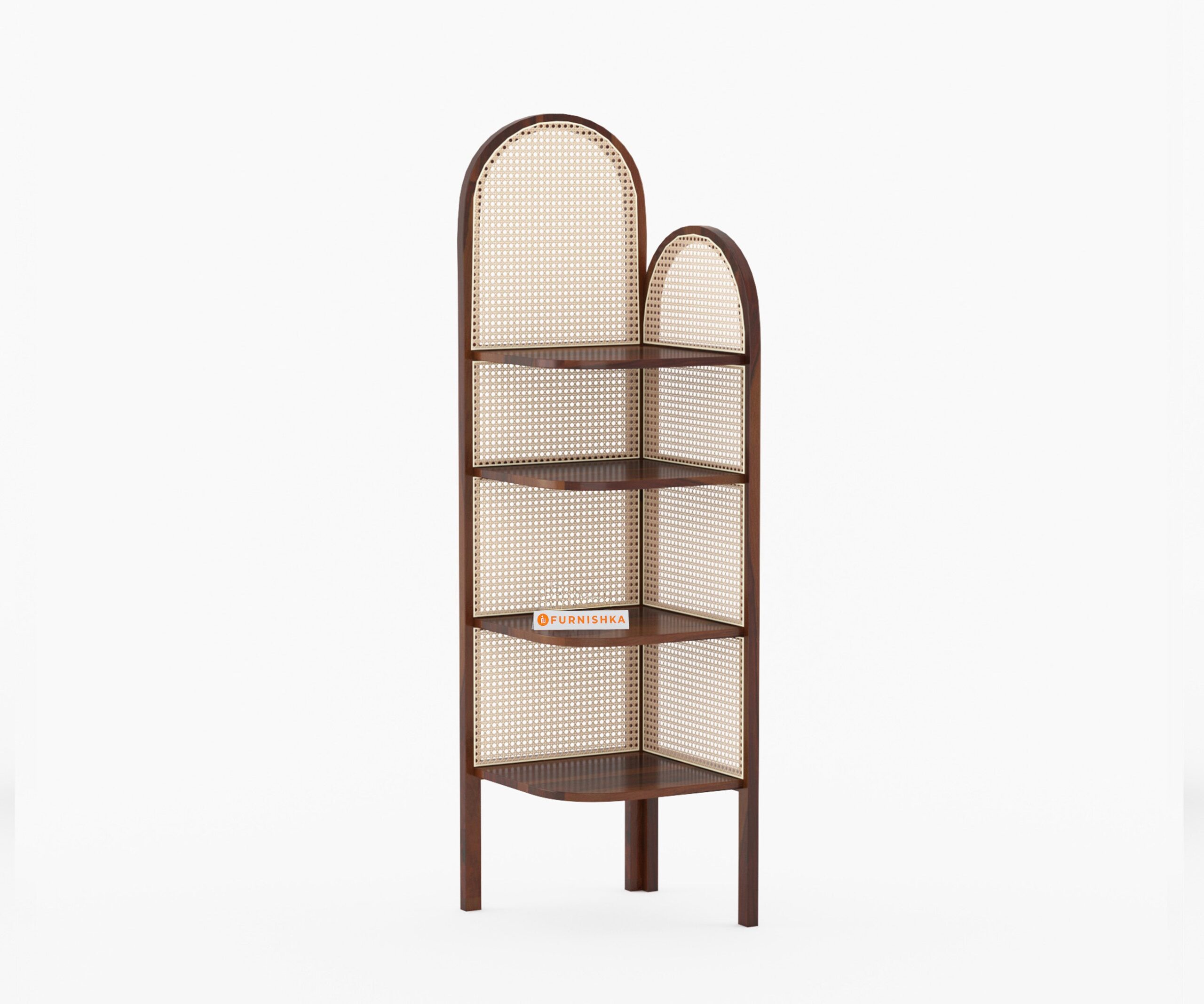 Willa Sheesham Wood and Cane 4 Tier Corner Book Shelf